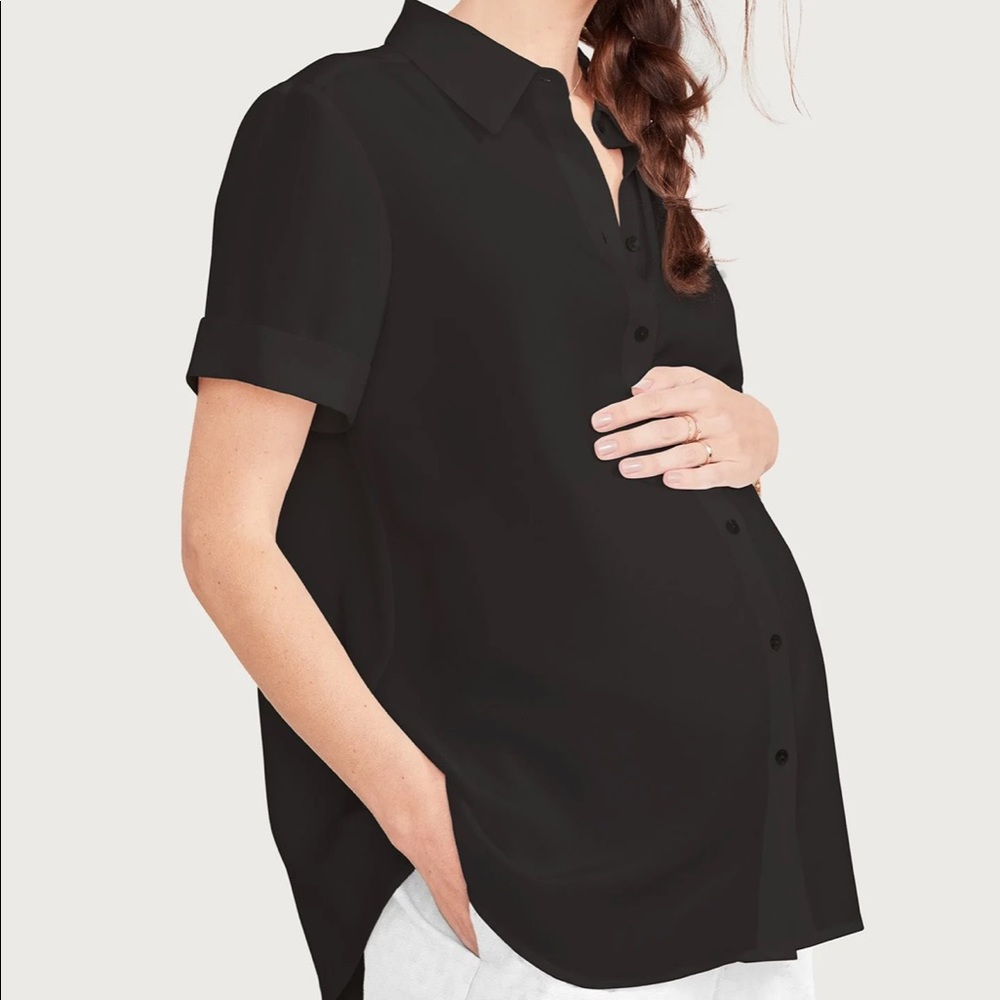 Size 1 Hatch Maternity Savannah Button Down Top in Black
